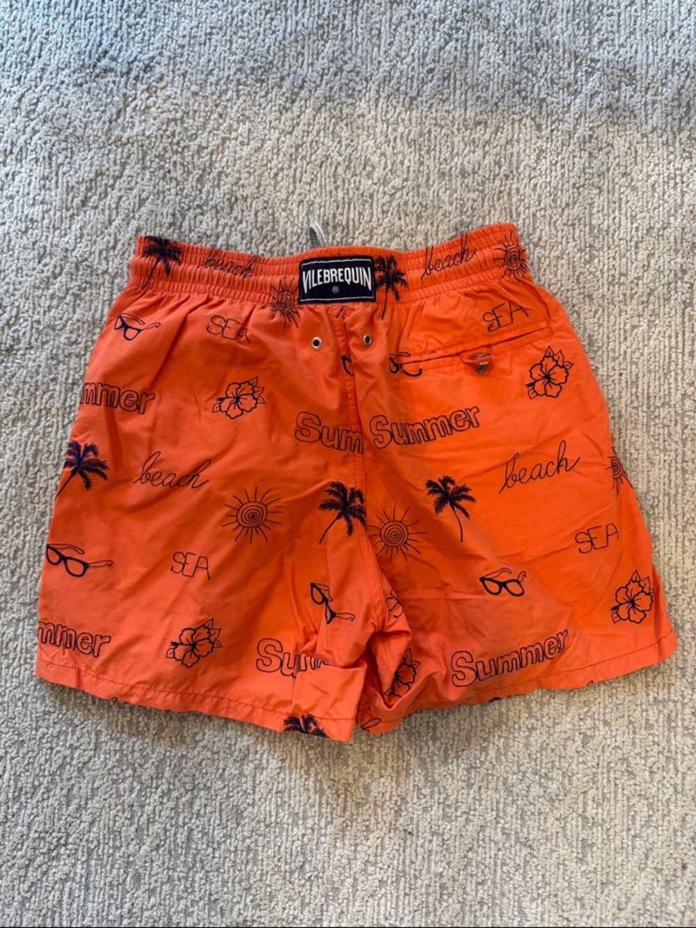 Vilebrequin Orange Swim Trunks with Navy Summer Motif